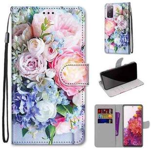 For Samsung Galaxy S20 FE 5G Coloured Drawing Cross Texture Horizontal Flip PU Leather Case with Holder & Card Slots & Wallet & Lanyard(Light Pink Bouquet)