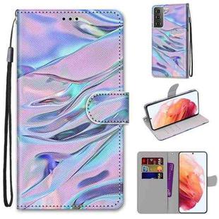For Samsung Galaxy S21 5G Coloured Drawing Cross Texture Horizontal Flip PU Leather Case with Holder & Card Slots & Wallet & Lanyard(Fluorescent Water Pattern)