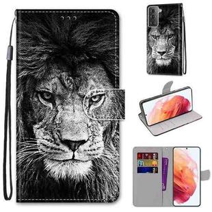 For Samsung Galaxy S21 5G Coloured Drawing Cross Texture Horizontal Flip PU Leather Case with Holder & Card Slots & Wallet & Lanyard(Black and White Lion Head)