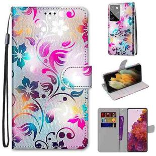 For Samsung Galaxy S21 Ultra 5G Coloured Drawing Cross Texture Horizontal Flip PU Leather Case with Holder & Card Slots & Wallet & Lanyard(Gradient Colorful Flower)