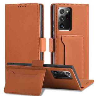 For Samsung Galaxy Note20  Strong Magnetism Liquid Feel Horizontal Flip Leather Case with Holder & Card Slots & Wallet(Brown)