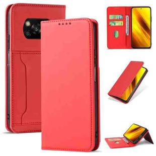 For Xiaomi Poco X3 Strong Magnetism Liquid Feel Horizontal Flip Leather Case with Holder & Card Slots & Wallet(Red)
