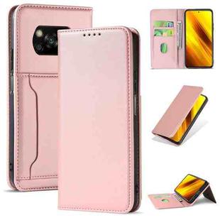 For Xiaomi Poco X3 Strong Magnetism Liquid Feel Horizontal Flip Leather Case with Holder & Card Slots & Wallet(Rose Gold)