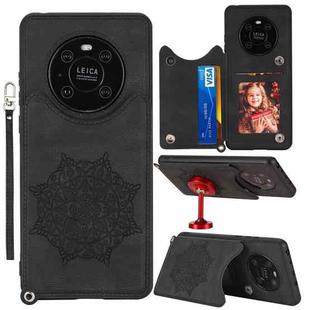 For Huawei Mate 40 Mandala Embossed PU + TPU Case with Holder & Card Slots & Photo Frame & Strap(Black)