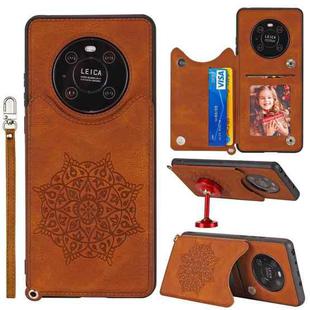 For Huawei Mate 40 Mandala Embossed PU + TPU Case with Holder & Card Slots & Photo Frame & Strap(Brown)
