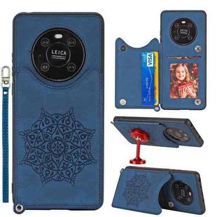 For Huawei Mate 40 Mandala Embossed PU + TPU Case with Holder & Card Slots & Photo Frame & Strap(Blue)