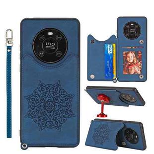 For Huawei Mate 40 Pro Mandala Embossed PU + TPU Case with Holder & Card Slots & Photo Frame & Strap(Blue)