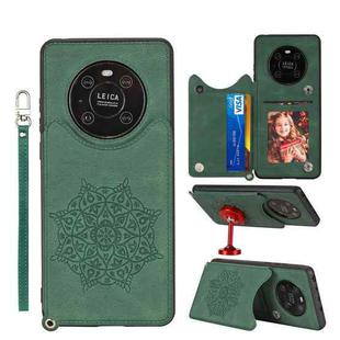 For Huawei Mate 40 Pro Mandala Embossed PU + TPU Case with Holder & Card Slots & Photo Frame & Strap(Green)