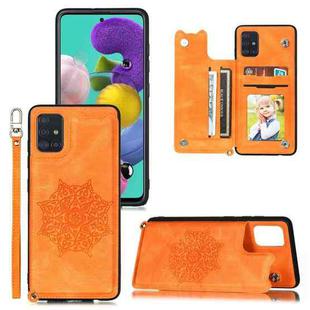 For Samsung Galaxy A52 5G / 4G Mandala Embossed PU + TPU Case with Holder & Card Slots & Photo Frame & Strap(Yellow)