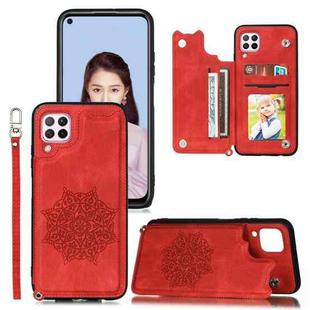 For Samsung Galaxy A42 5G Mandala Embossed PU + TPU Case with Holder & Card Slots & Photo Frame & Strap(Red)