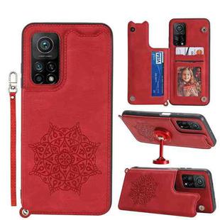 For Xiaomi Mi 10T Pro 5G Mandala Embossed PU + TPU Case with Holder & Card Slots & Photo Frame & Strap(Red)