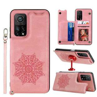 For Xiaomi Mi 10T Pro 5G Mandala Embossed PU + TPU Case with Holder & Card Slots & Photo Frame & Strap(Rose Gold)