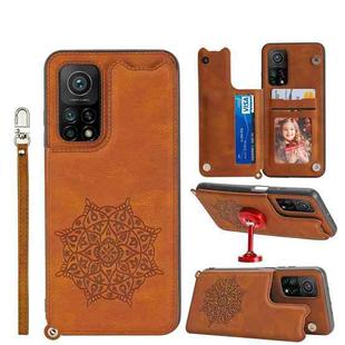 For Xiaomi Mi 10T Pro 5G Mandala Embossed PU + TPU Case with Holder & Card Slots & Photo Frame & Strap(Brown)