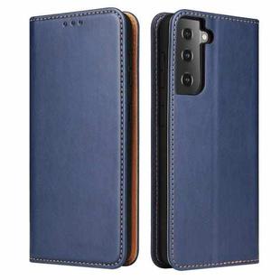 For Samsung Galaxy S21 5G Fierre Shann PU Genuine Leather Texture Horizontal Flip Leather Case with Holder & Card Slots & Wallet(Blue)