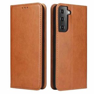 For Samsung Galaxy S21 5G Fierre Shann PU Genuine Leather Texture Horizontal Flip Leather Case with Holder & Card Slots & Wallet(Brown)