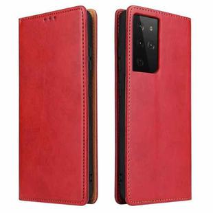 For Samsung Galaxy S21 Ultra 5G Fierre Shann PU Genuine Leather Texture Horizontal Flip Leather Case with Holder & Card Slots & Wallet(Red)