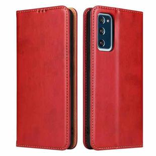 For Samsung Galaxy S20 FE / S20 Lite Fierre Shann PU Genuine Leather Texture Horizontal Flip Leather Case with Holder & Card Slots & Wallet(Red)
