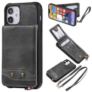 For iPhone 12 mini Vertical Flip Wallet Shockproof Back Cover Protective Case with Holder & Card Slots & Lanyard & Photos Frames (Grey)