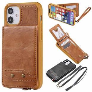 For iPhone 12 mini Vertical Flip Wallet Shockproof Back Cover Protective Case with Holder & Card Slots & Lanyard & Photos Frames (Brown)