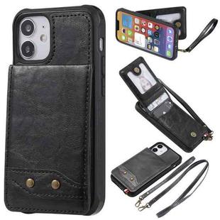 For iPhone 12 mini Vertical Flip Wallet Shockproof Back Cover Protective Case with Holder & Card Slots & Lanyard & Photos Frames (Black)