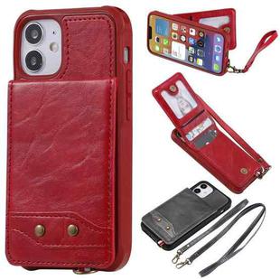 For iPhone 12 mini Vertical Flip Wallet Shockproof Back Cover Protective Case with Holder & Card Slots & Lanyard & Photos Frames (Red)