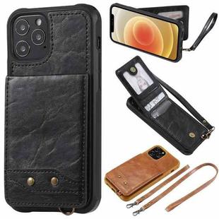 For iPhone 12 / 12 Pro Vertical Flip Wallet Shockproof Back Cover Protective Case with Holder & Card Slots & Lanyard & Photos Frames(Black)