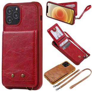 For iPhone 12 / 12 Pro Vertical Flip Wallet Shockproof Back Cover Protective Case with Holder & Card Slots & Lanyard & Photos Frames(Red)