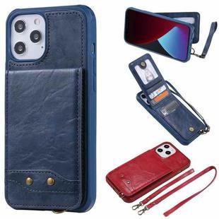 For iPhone 12 Pro Max Vertical Flip Wallet Shockproof Back Cover Protective Case with Holder & Card Slots & Lanyard & Photos Frames(Blue)