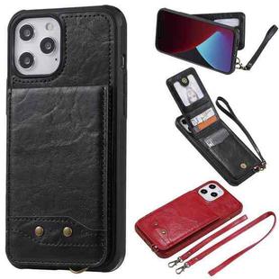 For iPhone 12 Pro Max Vertical Flip Wallet Shockproof Back Cover Protective Case with Holder & Card Slots & Lanyard & Photos Frames(Black)