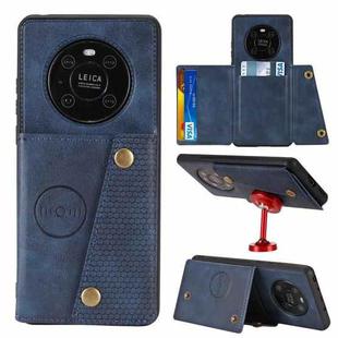 For Huawei Mate 40 Double Buckle PU + TPU Shockproof Magnetic Protective Case with Card Slot & Holder(Blue)