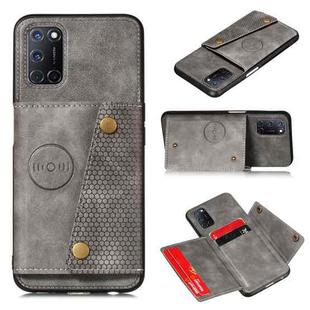 For Huawei Y7a Double Buckle PU + TPU Shockproof Magnetic Protective Case with Card Slot & Holder(Grey)