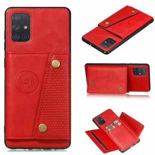 For Samsung Galaxy A52 5G / 4G Double Buckle PU + TPU Shockproof Magnetic Protective Case with Card Slot & Holder(Red)