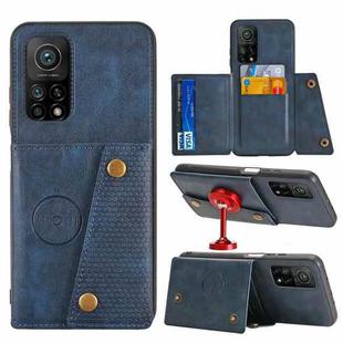 For Xiaomi Mi 10T Pro 5G Double Buckle PU + TPU Shockproof Magnetic Protective Case with Card Slot & Holder(Blue)