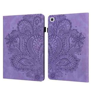 For Samsung Galaxy Tab A7 T500 Peacock Embossed Pattern TPU + PU Horizontal Flip Leather Case with Holder & Card Slots & Wallet(Purple)