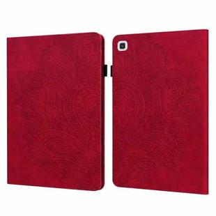 For Samsung Galaxy Tab A7 T500 Peacock Embossed Pattern TPU + PU Horizontal Flip Leather Case with Holder & Card Slots & Wallet(Red)