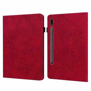 For Samsung Galaxy Tab S8 / Galaxy Tab S7 T875 Peacock Embossed Pattern TPU + PU Horizontal Flip Leather Case with Holder & Card Slots & Wallet(Red)