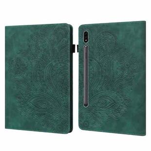 For Samsung Galaxy Tab S8 / Galaxy Tab S7 T875 Peacock Embossed Pattern TPU + PU Horizontal Flip Leather Case with Holder & Card Slots & Wallet(Green)
