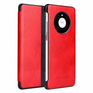 For Huawei Mate 40 Fierre Shann Crazy Horse Texture Horizontal Flip PU Leather Case with Smart View Window & Sleep Wake-up Function(Red)