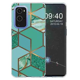 For OnePlus 9 Marble Pattern Shockproof  TPU Protective Case(Rhombus Green)