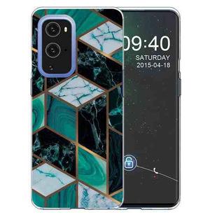 For OnePlus 9 Marble Pattern Shockproof  TPU Protective Case(Rhombus Dark Green)