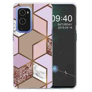 For OnePlus 9 Pro Marble Pattern Shockproof  TPU Protective Case(Rhombus Orange Purple)