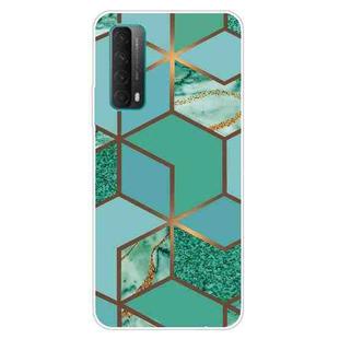 For Huawei P Smart 2021 Marble Pattern Shockproof  TPU Protective Case(Rhombus Green)