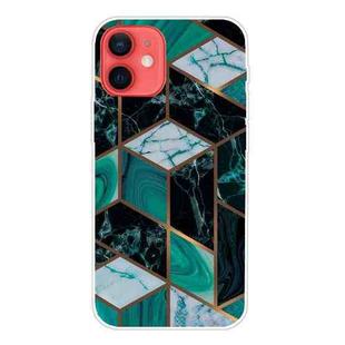 For iPhone 12 mini Marble Pattern Shockproof  TPU Protective Case (Rhombus Dark Green)