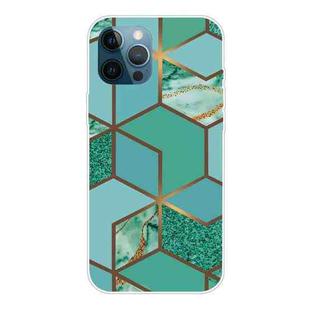 For iPhone 12 / 12 Pro Marble Pattern Shockproof  TPU Protective Case(Rhombus Green)
