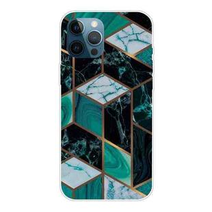 For iPhone 12 / 12 Pro Marble Pattern Shockproof  TPU Protective Case(Rhombus Dark Green)