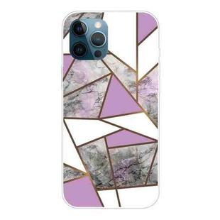 For iPhone 12 / 12 Pro Marble Pattern Shockproof  TPU Protective Case(Rhombus Gray Purple)