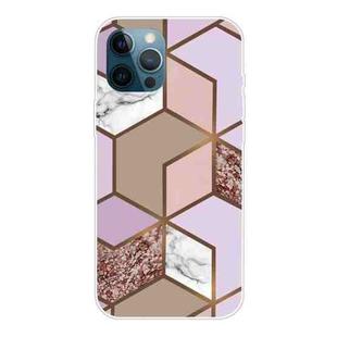 For iPhone 12 Pro Max Marble Pattern Shockproof  TPU Protective Case(Rhombus Orange Purple)