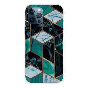 For iPhone 12 Pro Max Marble Pattern Shockproof  TPU Protective Case(Rhombus Dark Green)