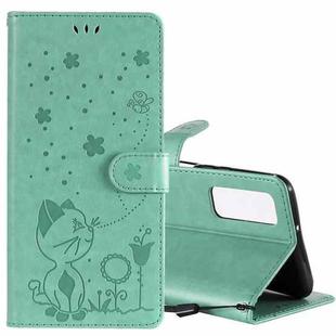 For Huawei P Smart 2021 Cat Bee Embossing Pattern Shockproof Horizontal Flip Leather Case with Holder & Card Slots & Wallet(Green)