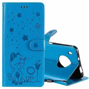 For Huawei Y9a Cat Bee Embossing Pattern Shockproof Horizontal Flip Leather Case with Holder & Card Slots & Wallet(Blue)